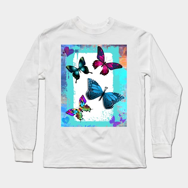 Multicolored Whimsical Butterflies Long Sleeve T-Shirt by Nisuris Art